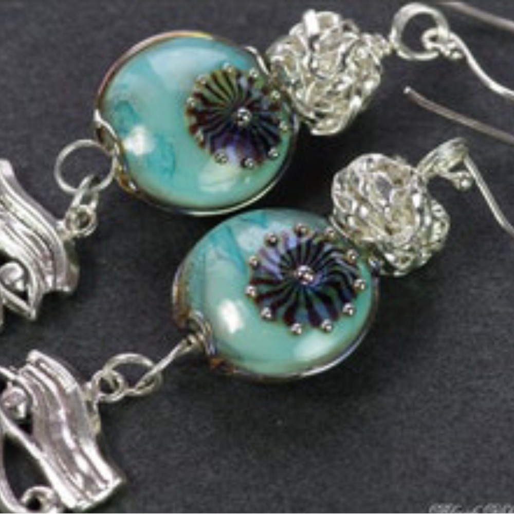 NWOT - EYE OF HORUS, Sterling Lampwork Earrings, Handmade Artisan Jewelry